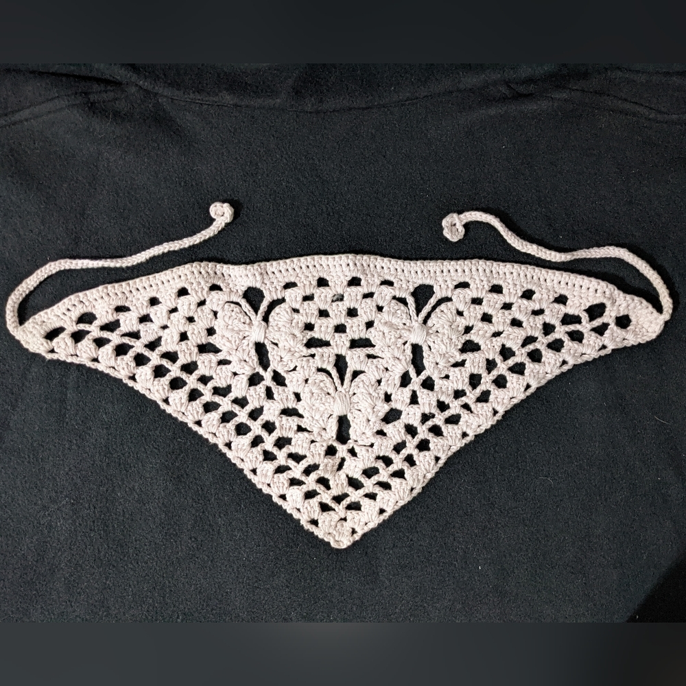 🦋 NEW Light Pink Butterfly Cotton Crochet Bandana HANDCRAFTED